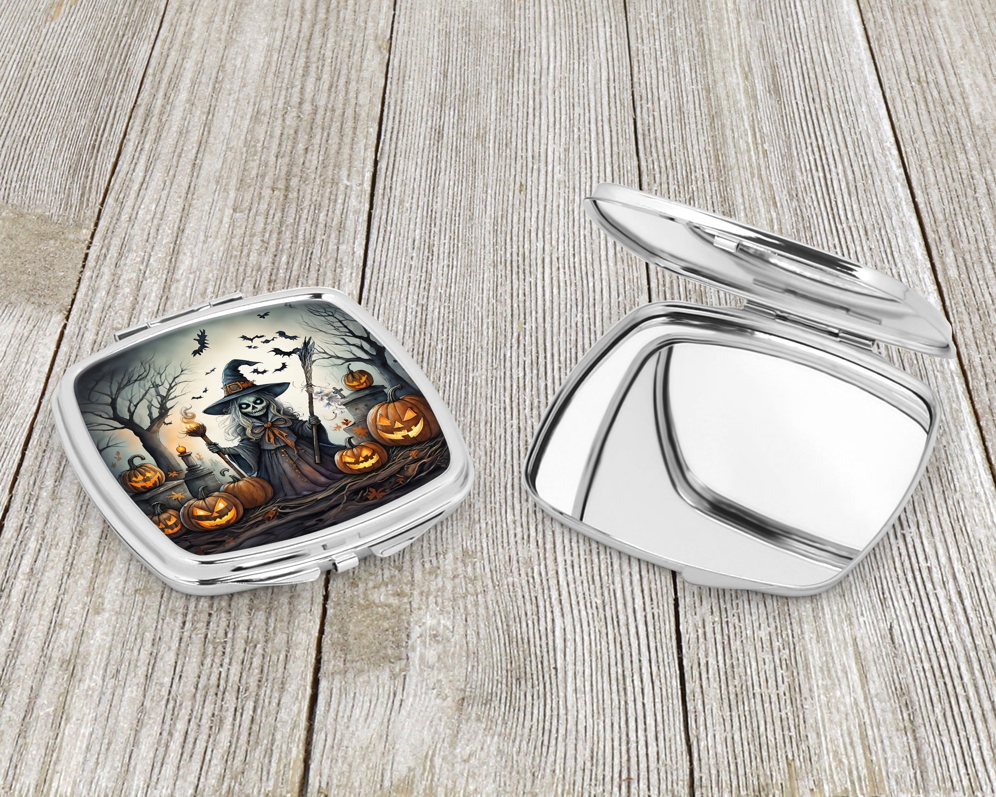 Witch Spooky Halloween Compact Mirror Decorative Travel Makeup Mirror for Women Girls Gifts Pocket Makeup Mirror Folding Handheld