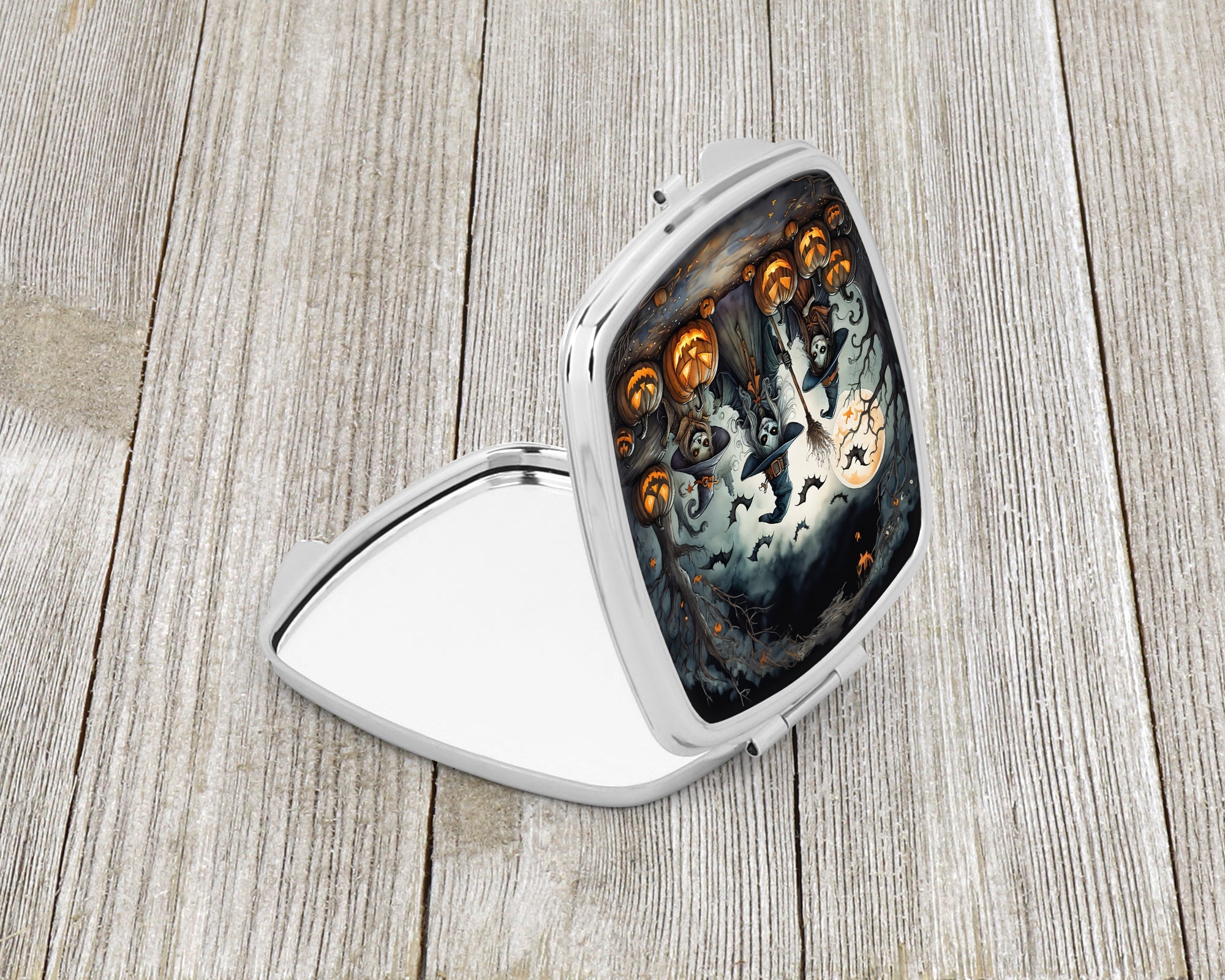 Witches Spooky Halloween Compact Mirror Decorative Travel Makeup Mirror for Women Girls Gifts Pocket Makeup Mirror Folding Handheld