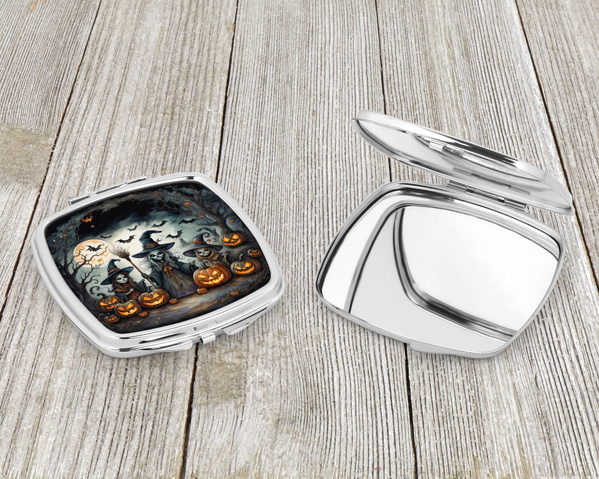 Witches Spooky Halloween Compact Mirror Decorative Travel Makeup Mirror for Women Girls Gifts Pocket Makeup Mirror Folding Handheld