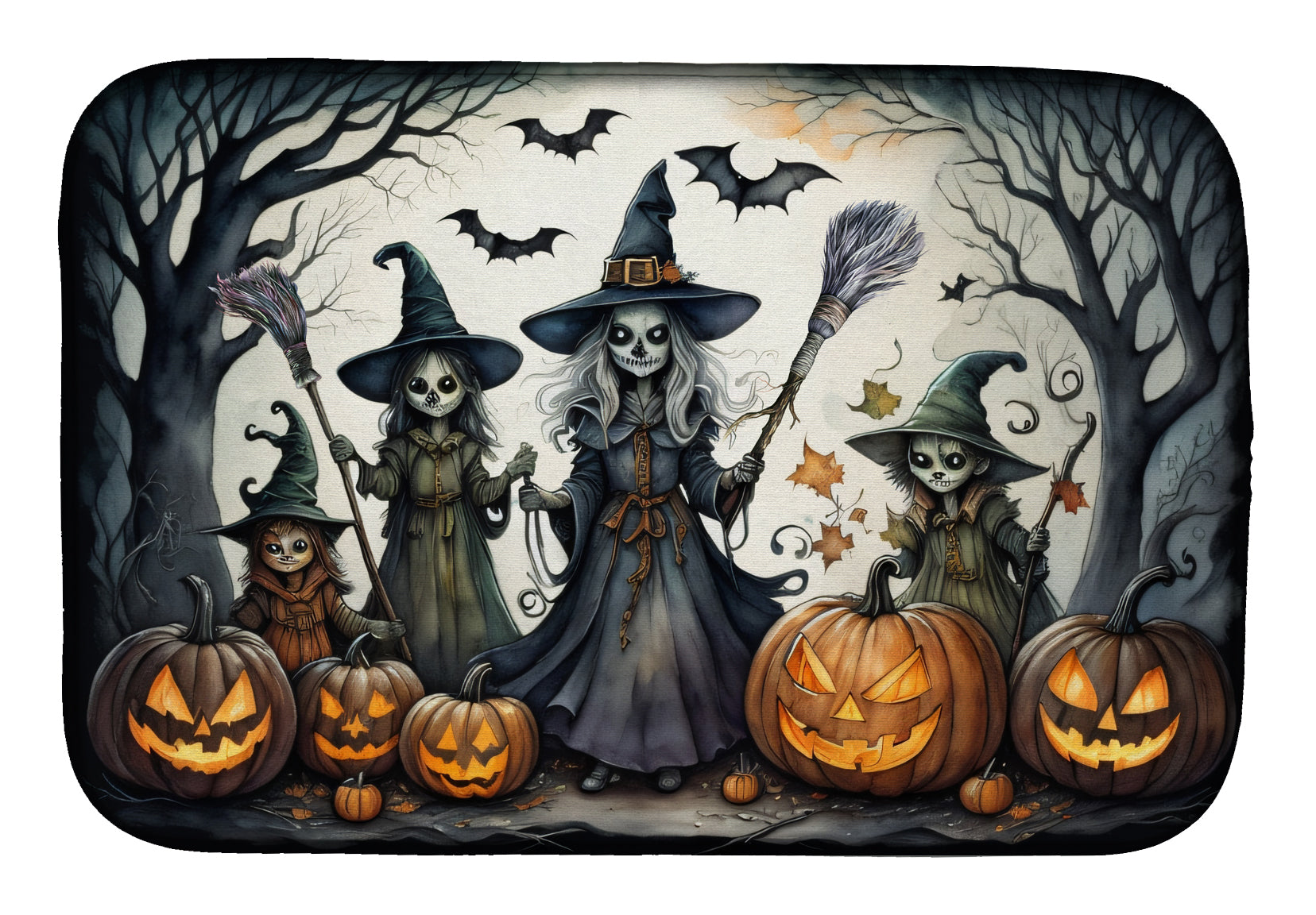 Witches Spooky Halloween Dish Drying Mat Absorbent Dish Drying Mat Pad for Kitchen Counter Dish Drainer Mat for Countertop, 14 x 21", Multicolor