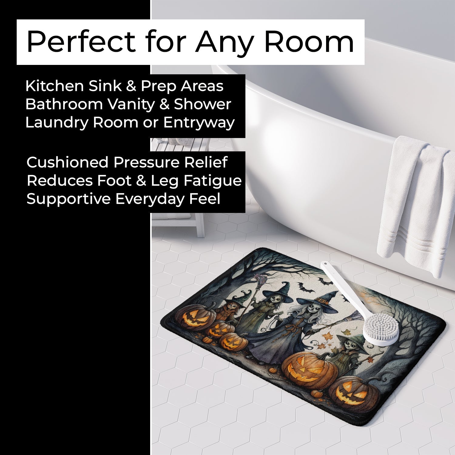Witches Spooky Halloween Memory Foam Kitchen Mat Machine Washable Anti-Fatigue Cushion Comfort Bath or Kitchen Rug