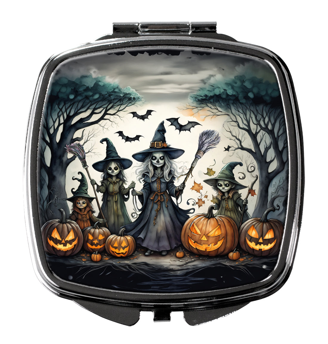 Witches Spooky Halloween Compact Mirror Decorative Travel Makeup Mirror for Women Girls Gifts Pocket Makeup Mirror Folding Handheld