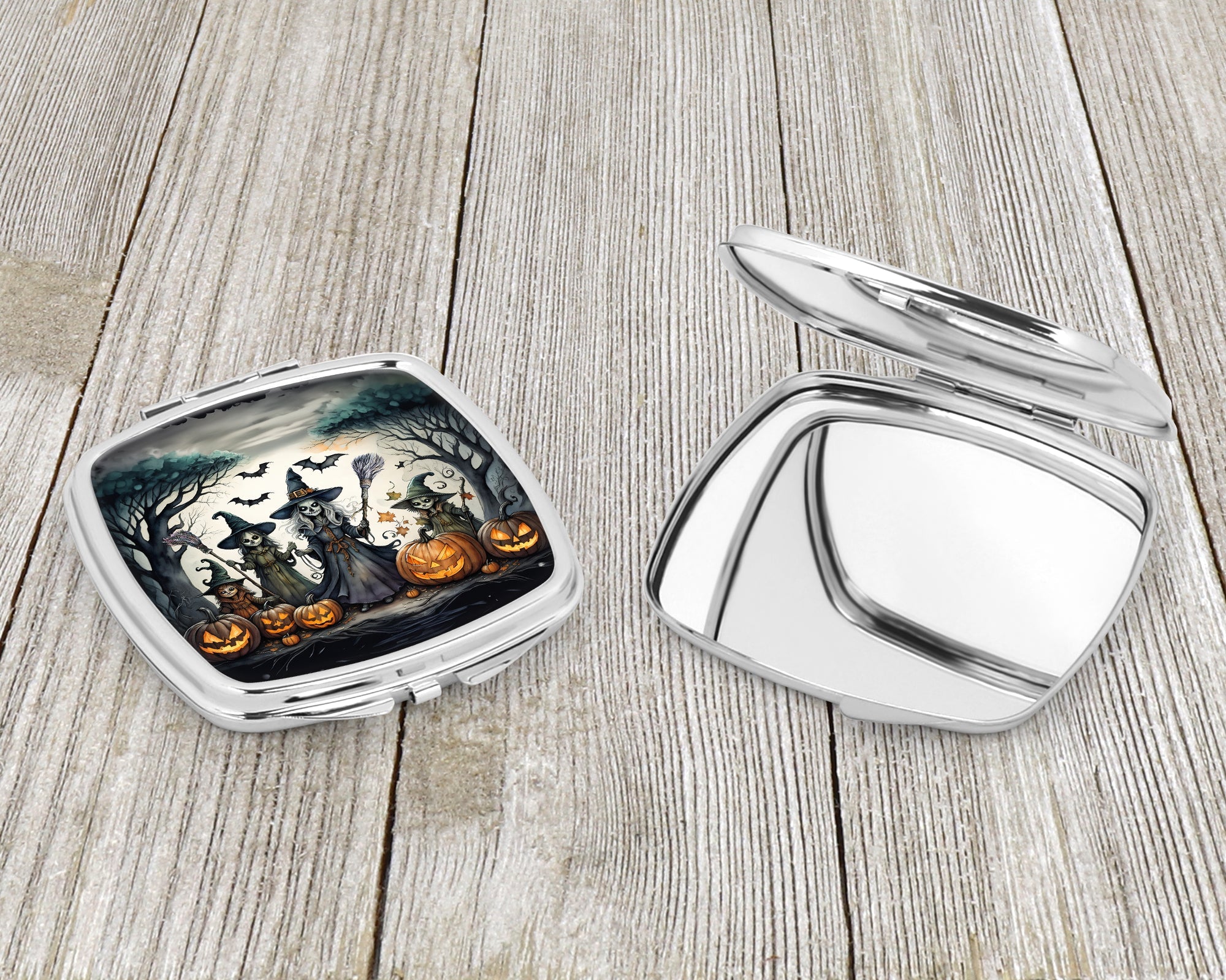 Witches Spooky Halloween Compact Mirror Decorative Travel Makeup Mirror for Women Girls Gifts Pocket Makeup Mirror Folding Handheld