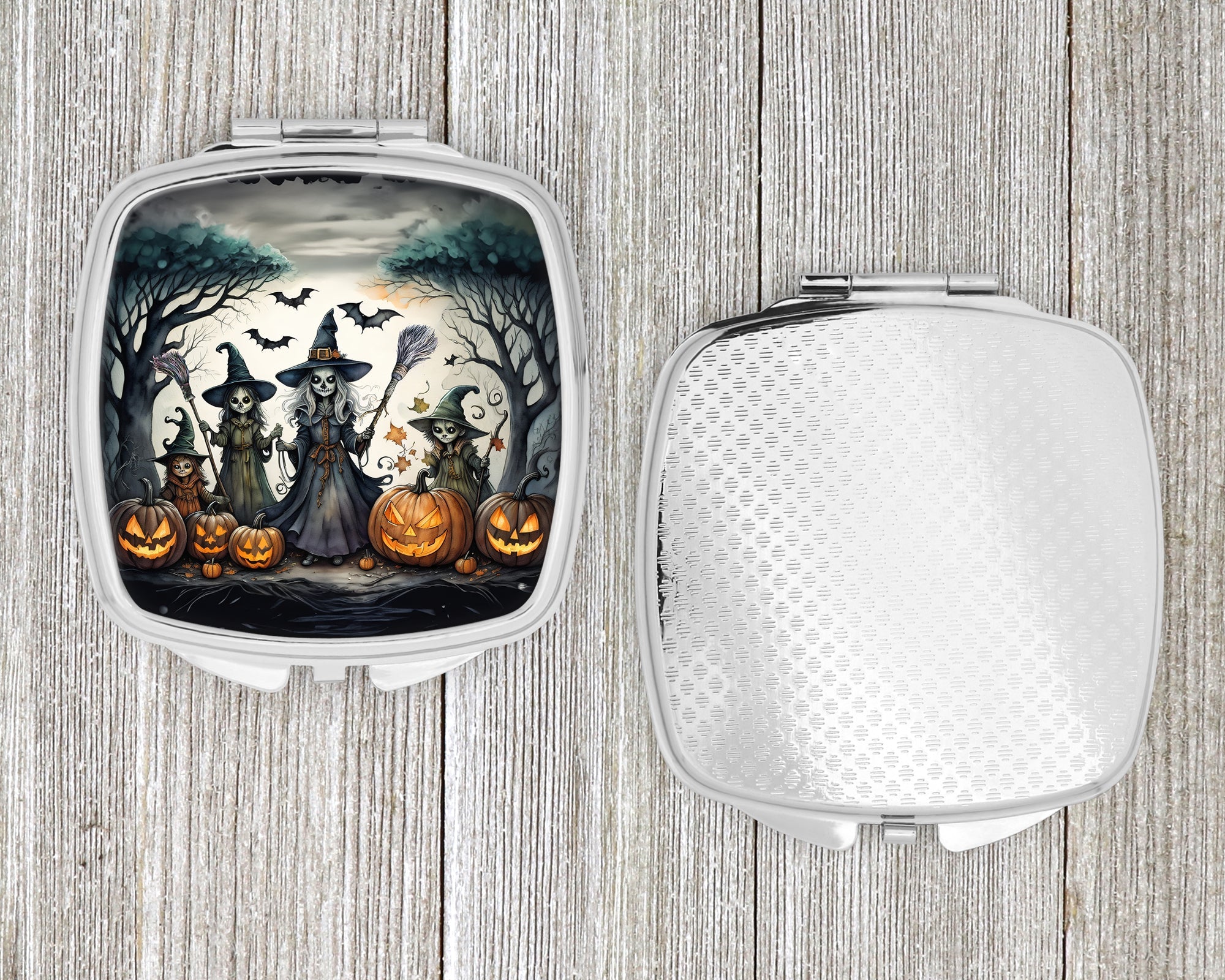 Witches Spooky Halloween Compact Mirror Decorative Travel Makeup Mirror for Women Girls Gifts Pocket Makeup Mirror Folding Handheld