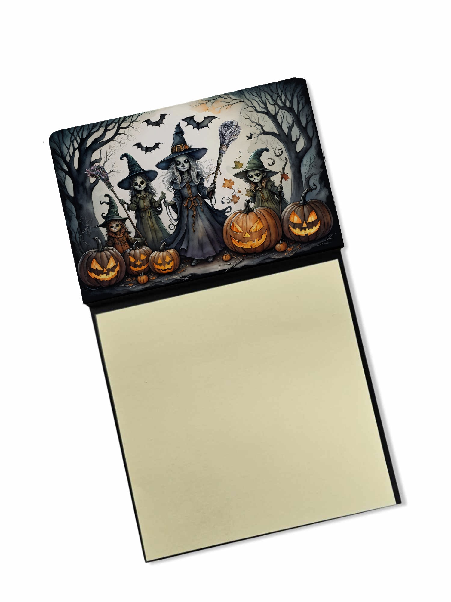 Witches Spooky Halloween Watercolor Sticky Note Holder Refillable Dispenser Desk Accessory 3x3 Pad Gift