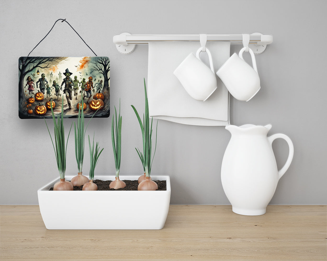 Zombies Spooky Halloween Wall or Door Hanging Prints Aluminum Metal Sign Kitchen Wall Bar Bathroom Plaque Home Decor, 8HX12W, Multicolor