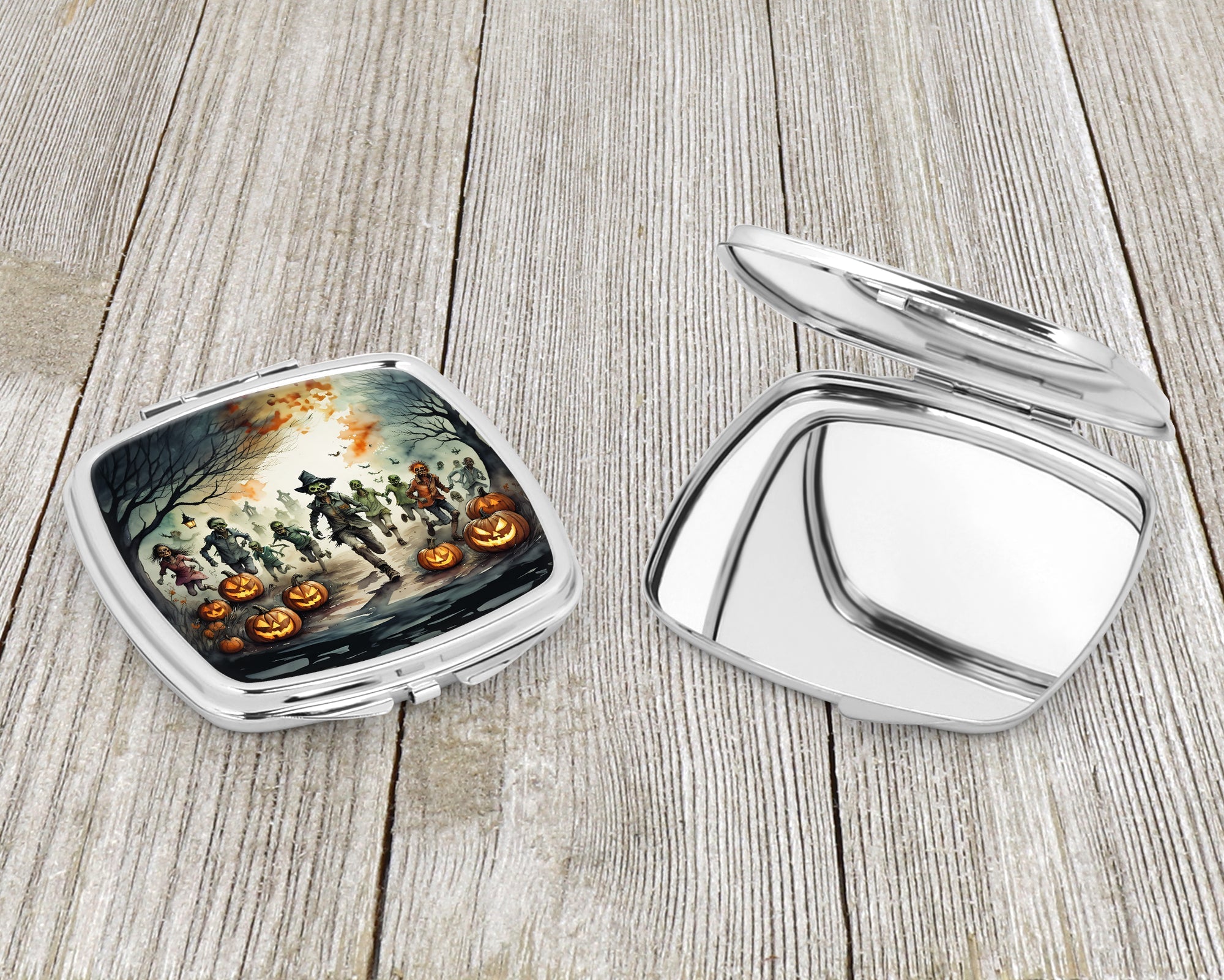 Zombies Spooky Halloween Compact Mirror Decorative Travel Makeup Mirror for Women Girls Gifts Pocket Makeup Mirror Folding Handheld