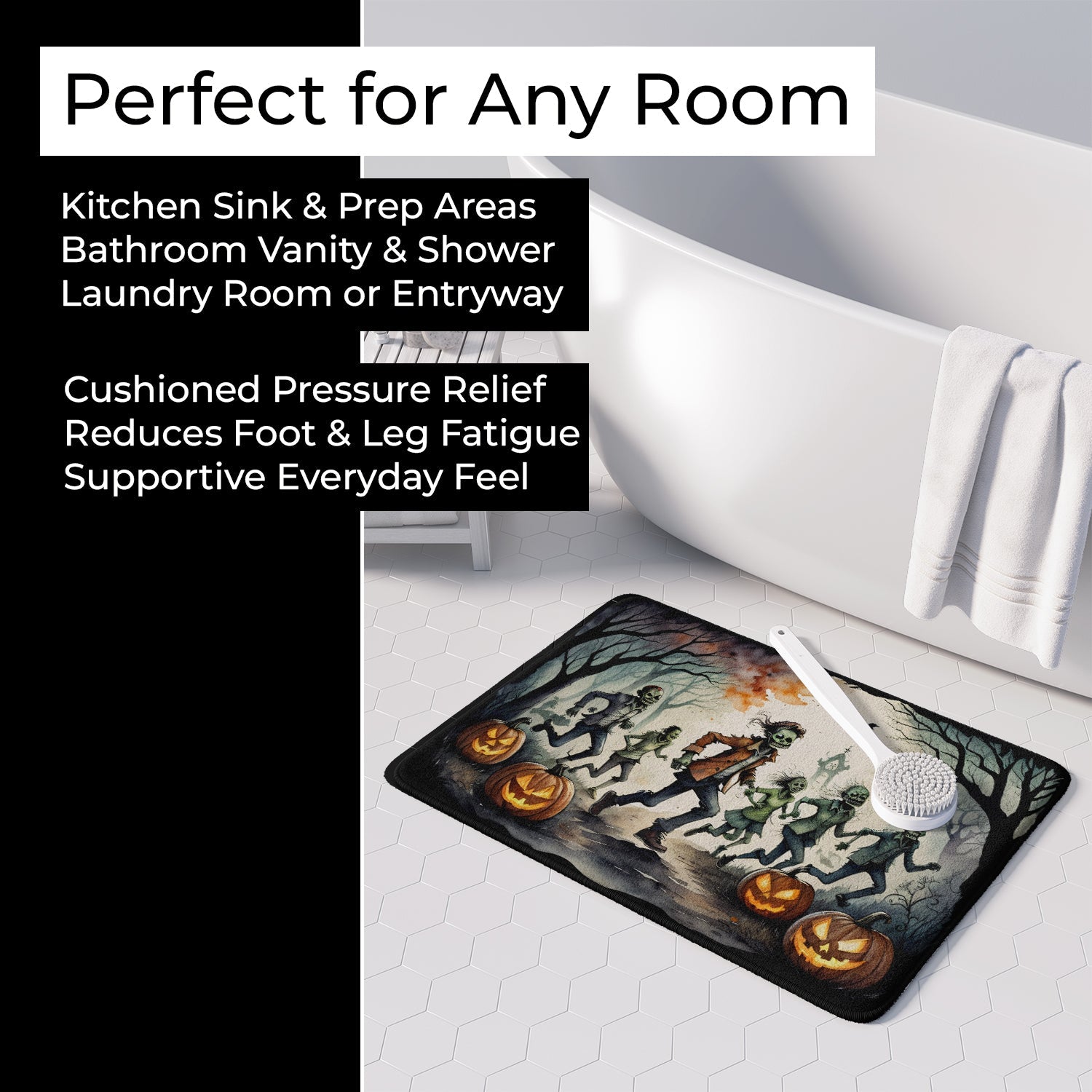 Zombies Spooky Halloween Memory Foam Kitchen Mat Machine Washable Anti-Fatigue Cushion Comfort Bath or Kitchen Rug