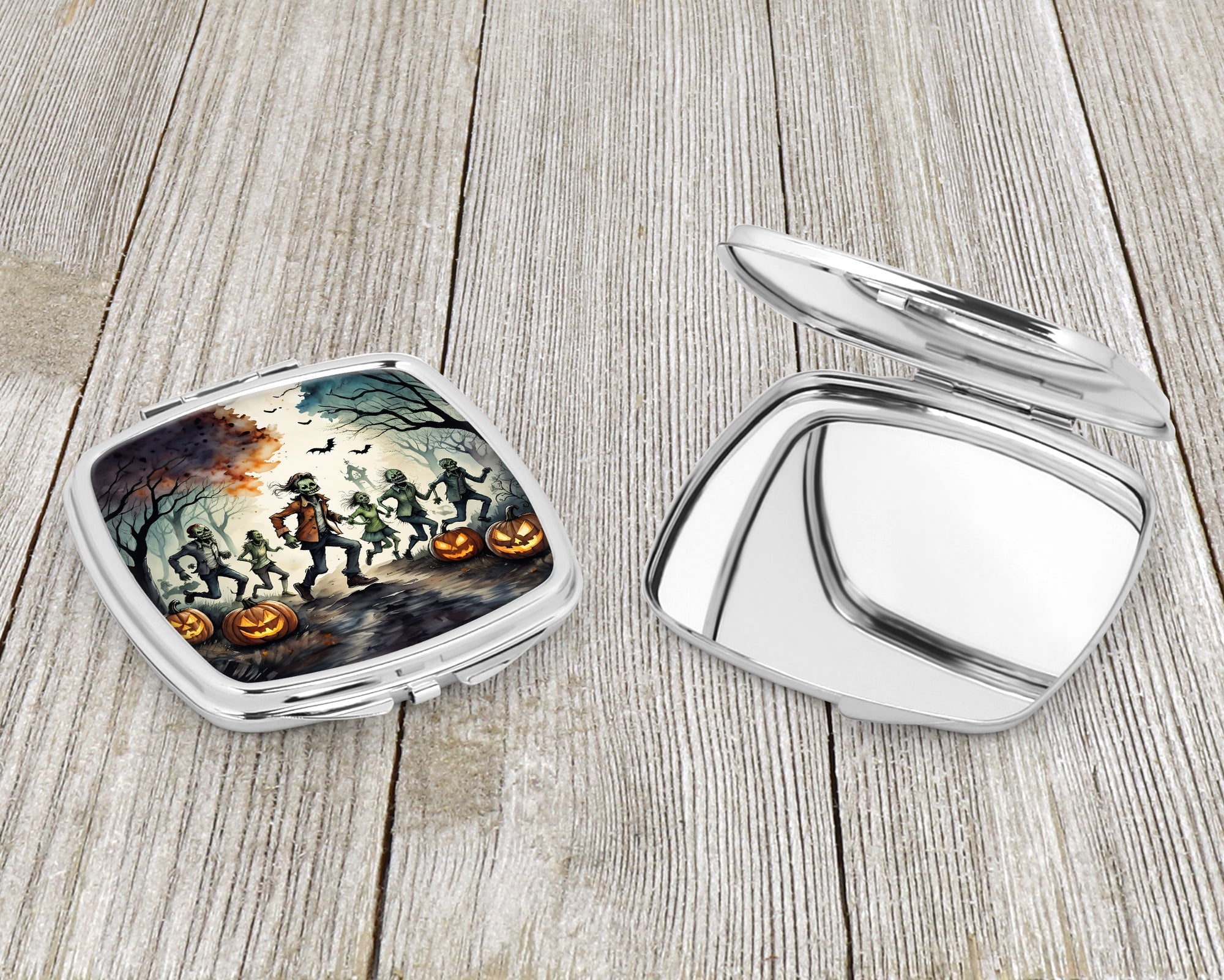 Zombies Spooky Halloween Compact Mirror Decorative Travel Makeup Mirror for Women Girls Gifts Pocket Makeup Mirror Folding Handheld