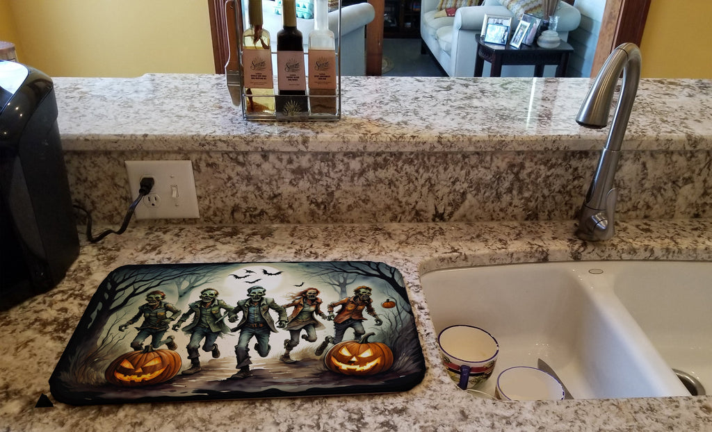 Zombies Spooky Halloween Dish Drying Mat Absorbent Dish Drying Mat Pad for Kitchen Counter Dish Drainer Mat for Countertop, 14 x 21", Multicolor