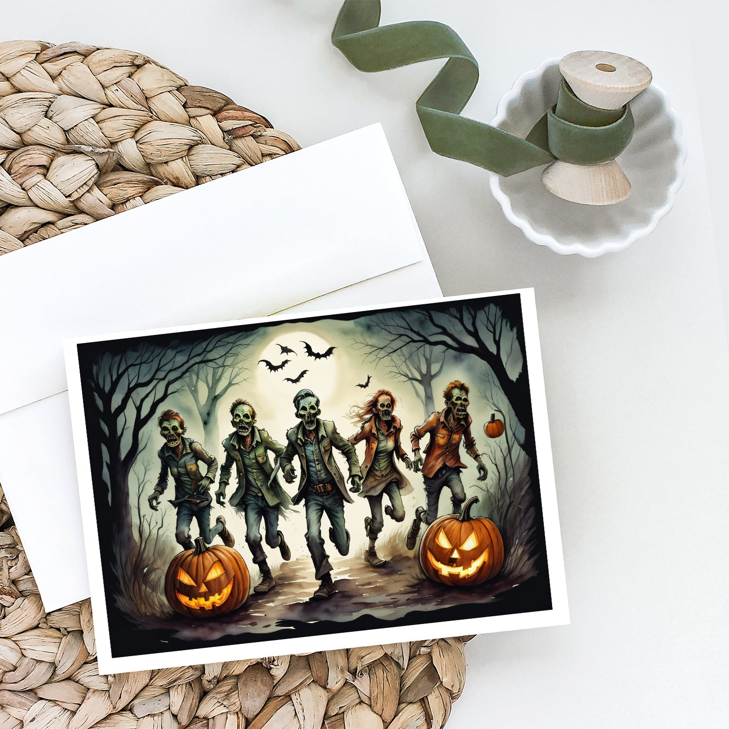 Zombies Spooky Halloween Greeting Cards Pack of 8 Blank Cards with Envelopes Whimsical A7 Size 5x7