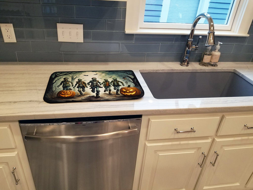 Zombies Spooky Halloween Dish Drying Mat Absorbent Dish Drying Mat Pad for Kitchen Counter Dish Drainer Mat for Countertop, 14 x 21", Multicolor