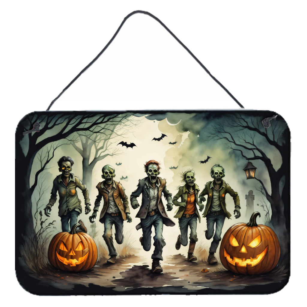 Zombies Spooky Halloween Wall or Door Hanging Prints Aluminum Metal Sign Kitchen Wall Bar Bathroom Plaque Home Decor, 8HX12W, Multicolor