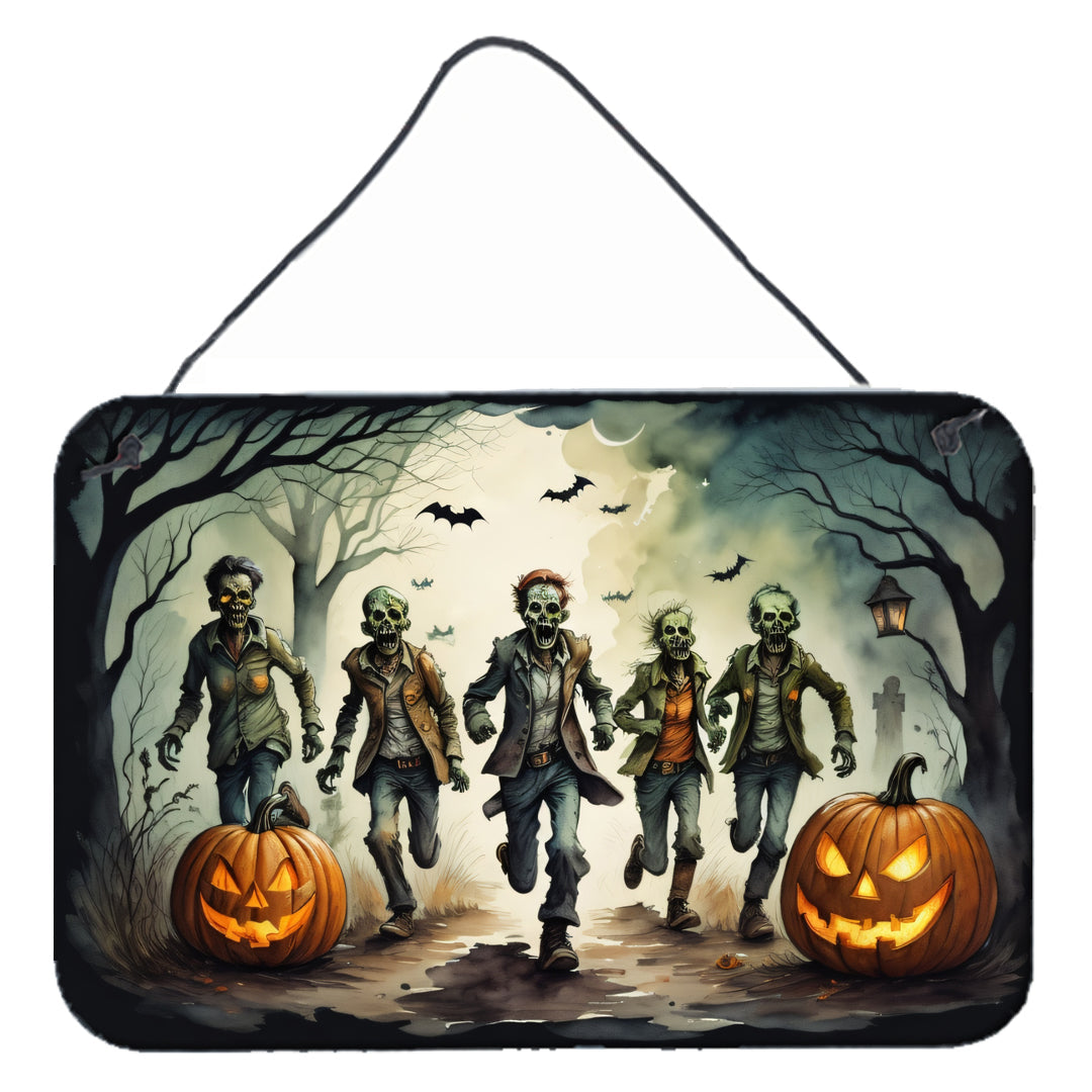 Zombies Spooky Halloween Wall or Door Hanging Prints Aluminum Metal Sign Kitchen Wall Bar Bathroom Plaque Home Decor, 8HX12W, Multicolor