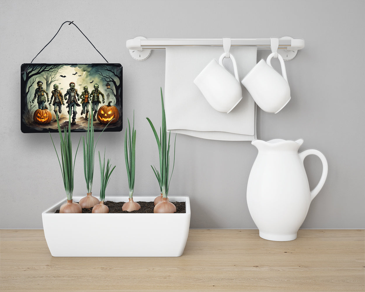 Zombies Spooky Halloween Wall or Door Hanging Prints Aluminum Metal Sign Kitchen Wall Bar Bathroom Plaque Home Decor, 8HX12W, Multicolor