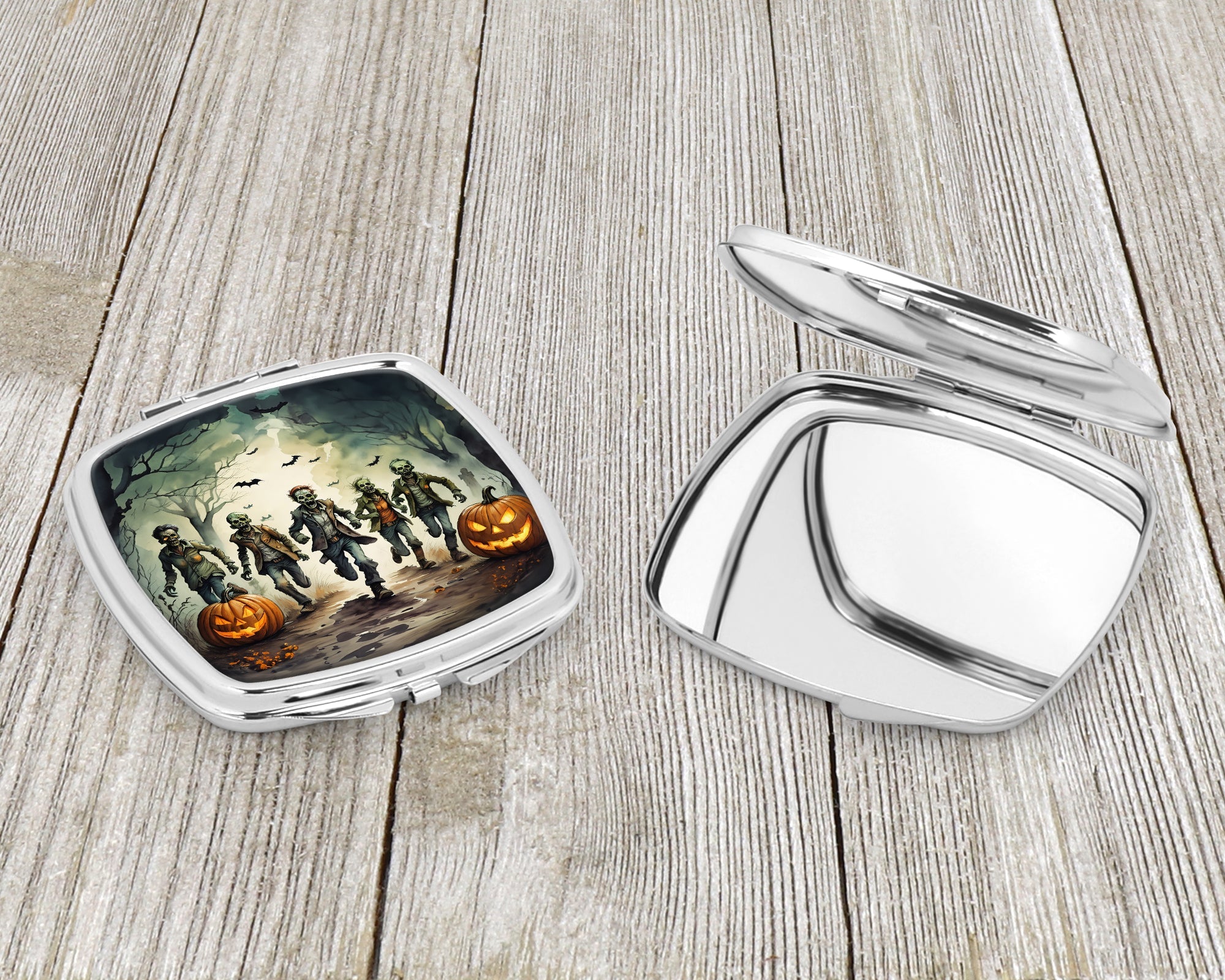 Zombies Spooky Halloween Compact Mirror Decorative Travel Makeup Mirror for Women Girls Gifts Pocket Makeup Mirror Folding Handheld