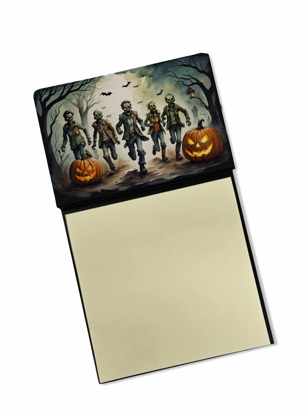 Zombies Spooky Halloween Watercolor Sticky Note Holder Refillable Dispenser Desk Accessory 3x3 Pad Gift
