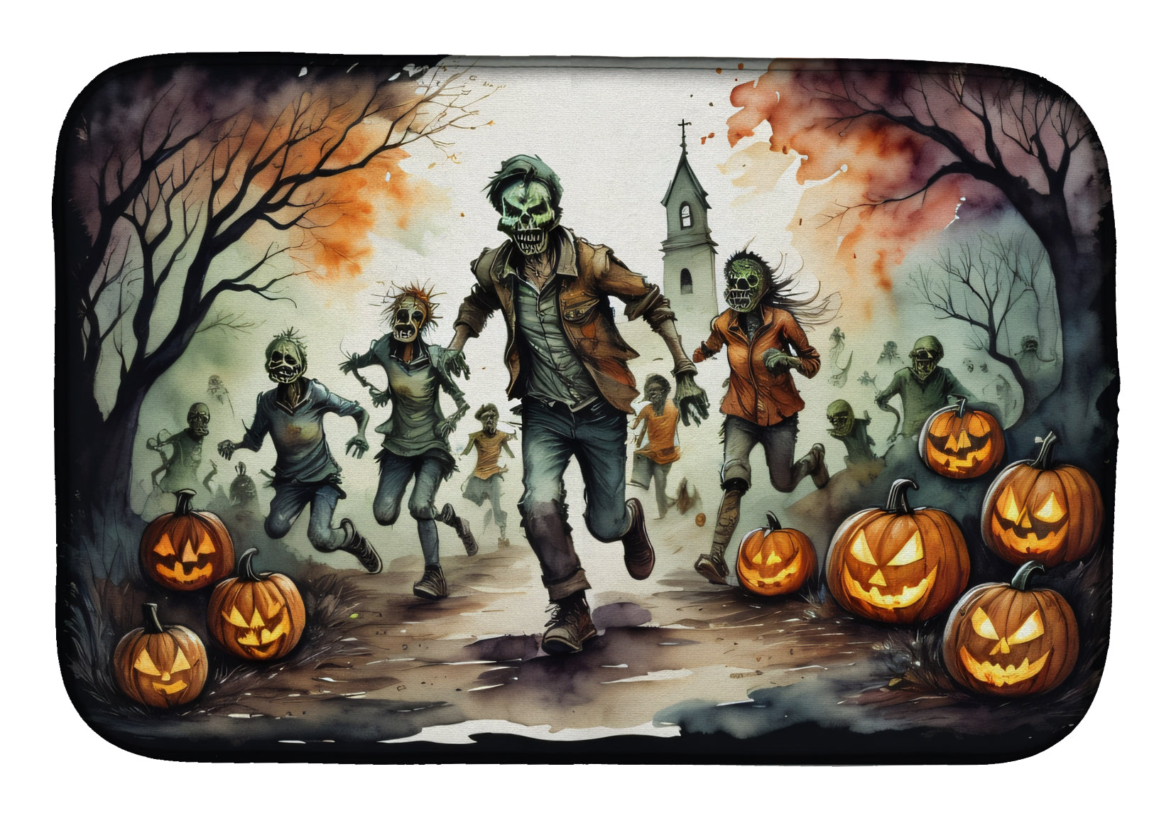 Zombies Spooky Halloween Dish Drying Mat Absorbent Dish Drying Mat Pad for Kitchen Counter Dish Drainer Mat for Countertop, 14 x 21", Multicolor
