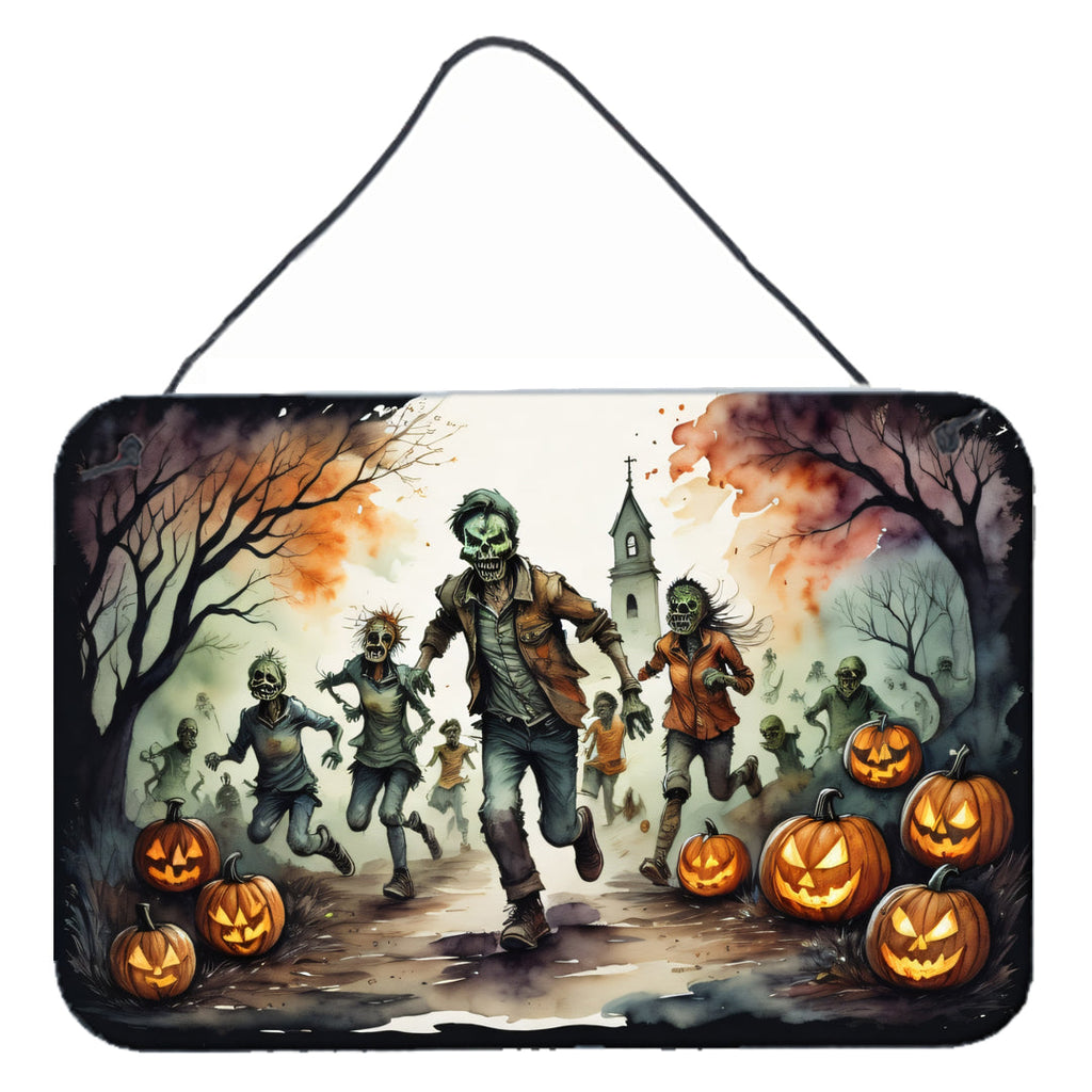 Zombies Spooky Halloween Wall or Door Hanging Prints Aluminum Metal Sign Kitchen Wall Bar Bathroom Plaque Home Decor, 8HX12W, Multicolor