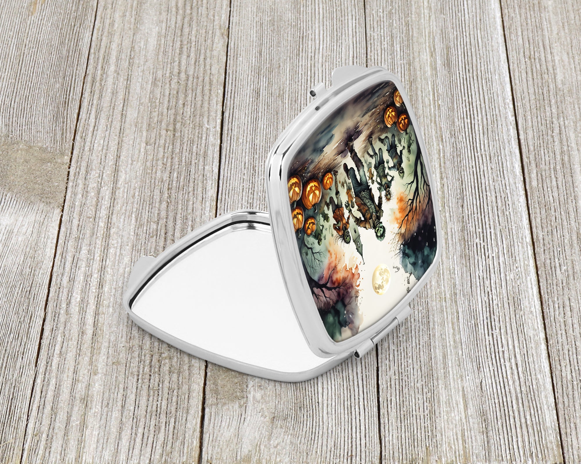 Zombies Spooky Halloween Compact Mirror Decorative Travel Makeup Mirror for Women Girls Gifts Pocket Makeup Mirror Folding Handheld