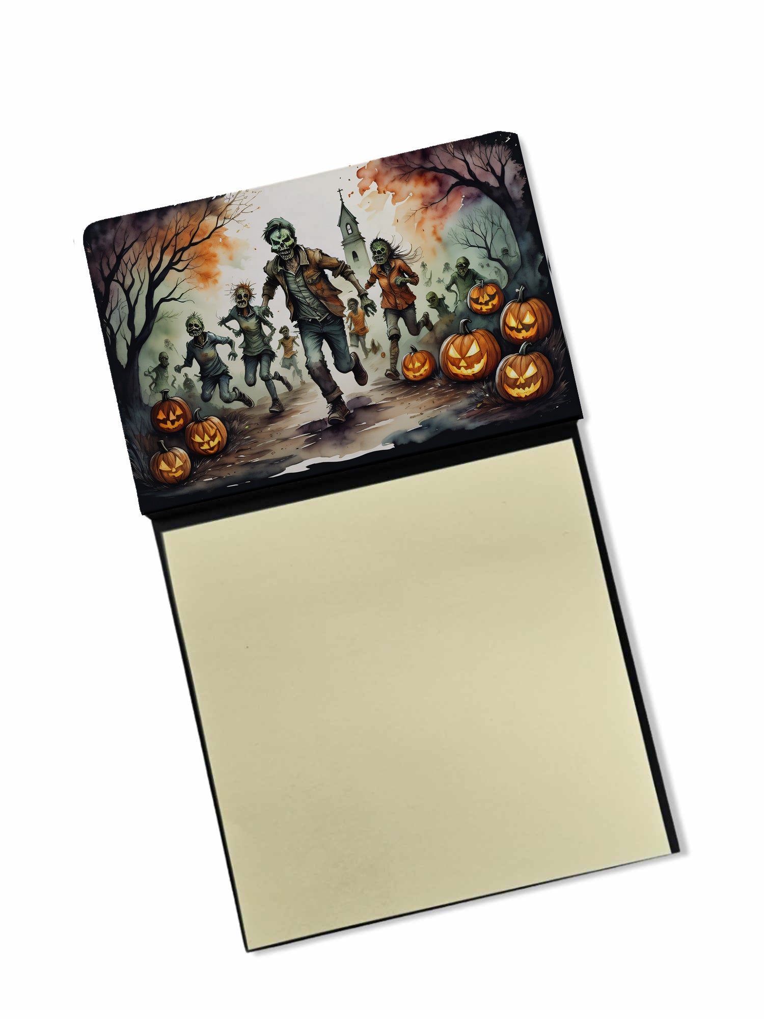 Zombies Spooky Halloween Watercolor Sticky Note Holder Refillable Dispenser Desk Accessory 3x3 Pad Gift