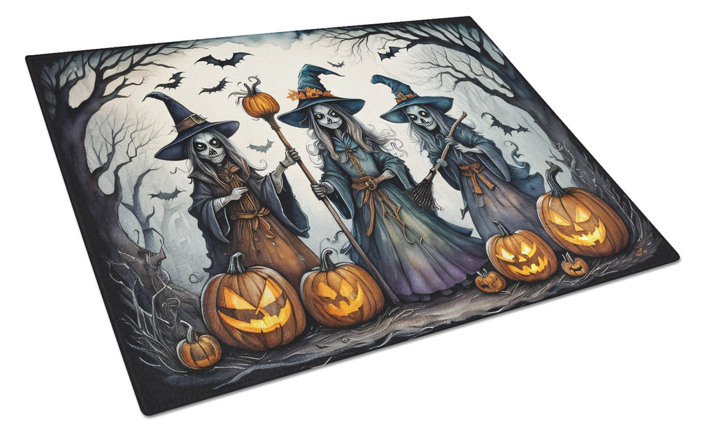 Witches Spooky Halloween Cutting Board Tempered Glass Kitchen Cutting Surface, Heat Resistant Chopping, Non-Slip Feet, Food Prep & Serving