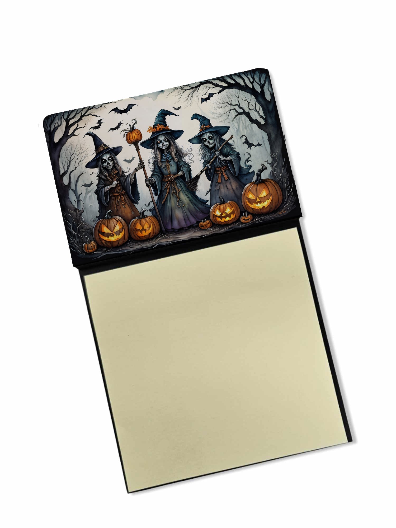 Witches Spooky Halloween Watercolor Sticky Note Holder Refillable Dispenser Desk Accessory 3x3 Pad Gift