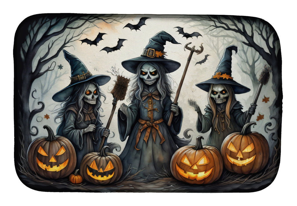 Witches Spooky Halloween Dish Drying Mat Absorbent Dish Drying Mat Pad for Kitchen Counter Dish Drainer Mat for Countertop, 14 x 21", Multicolor