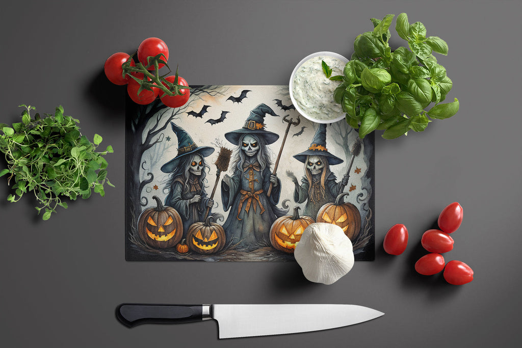 Witches Spooky Halloween Cutting Board Tempered Glass Kitchen Cutting Surface, Heat Resistant Chopping, Non-Slip Feet, Food Prep & Serving