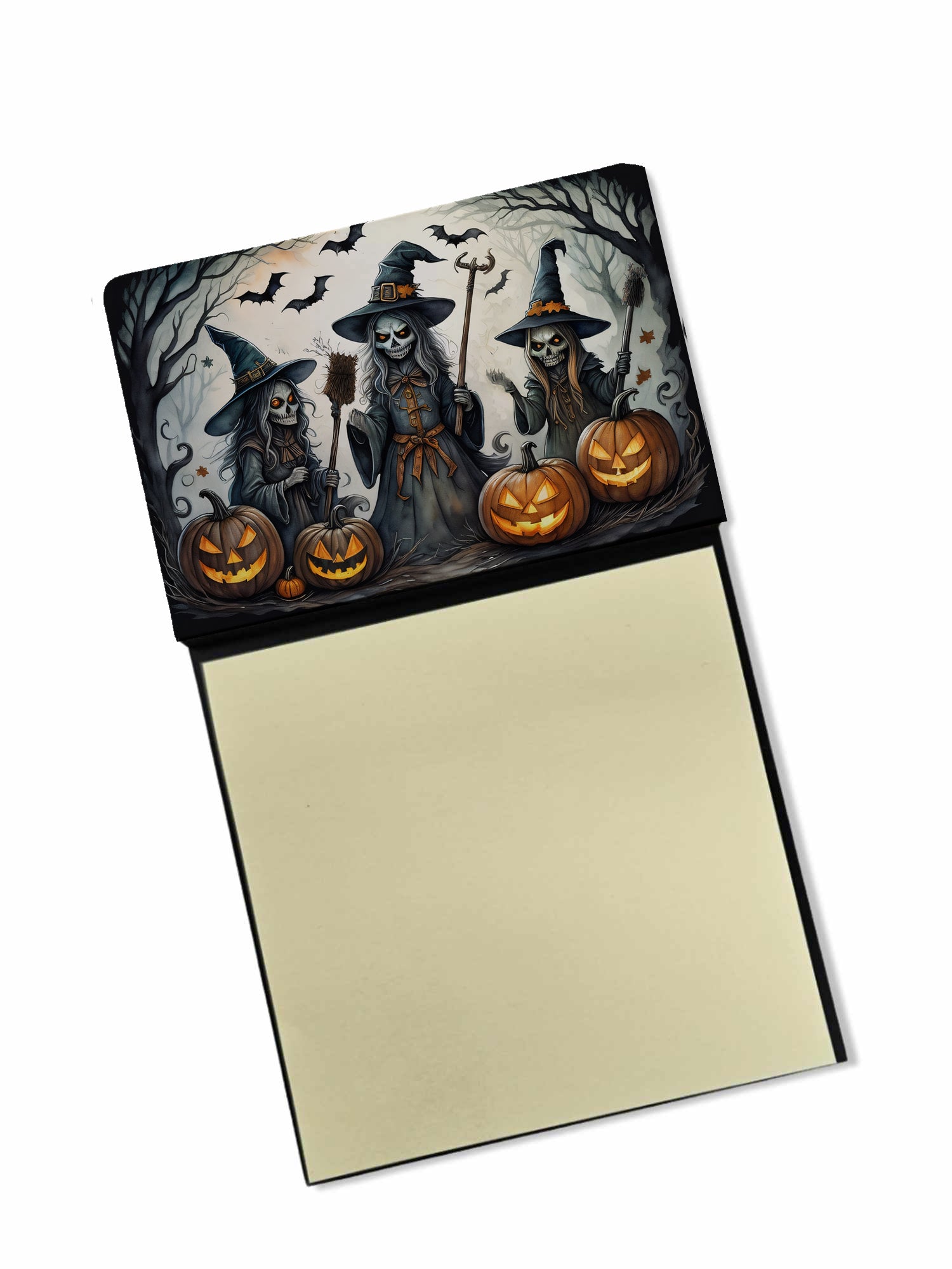 Witches Spooky Halloween Watercolor Sticky Note Holder Refillable Dispenser Desk Accessory 3x3 Pad Gift