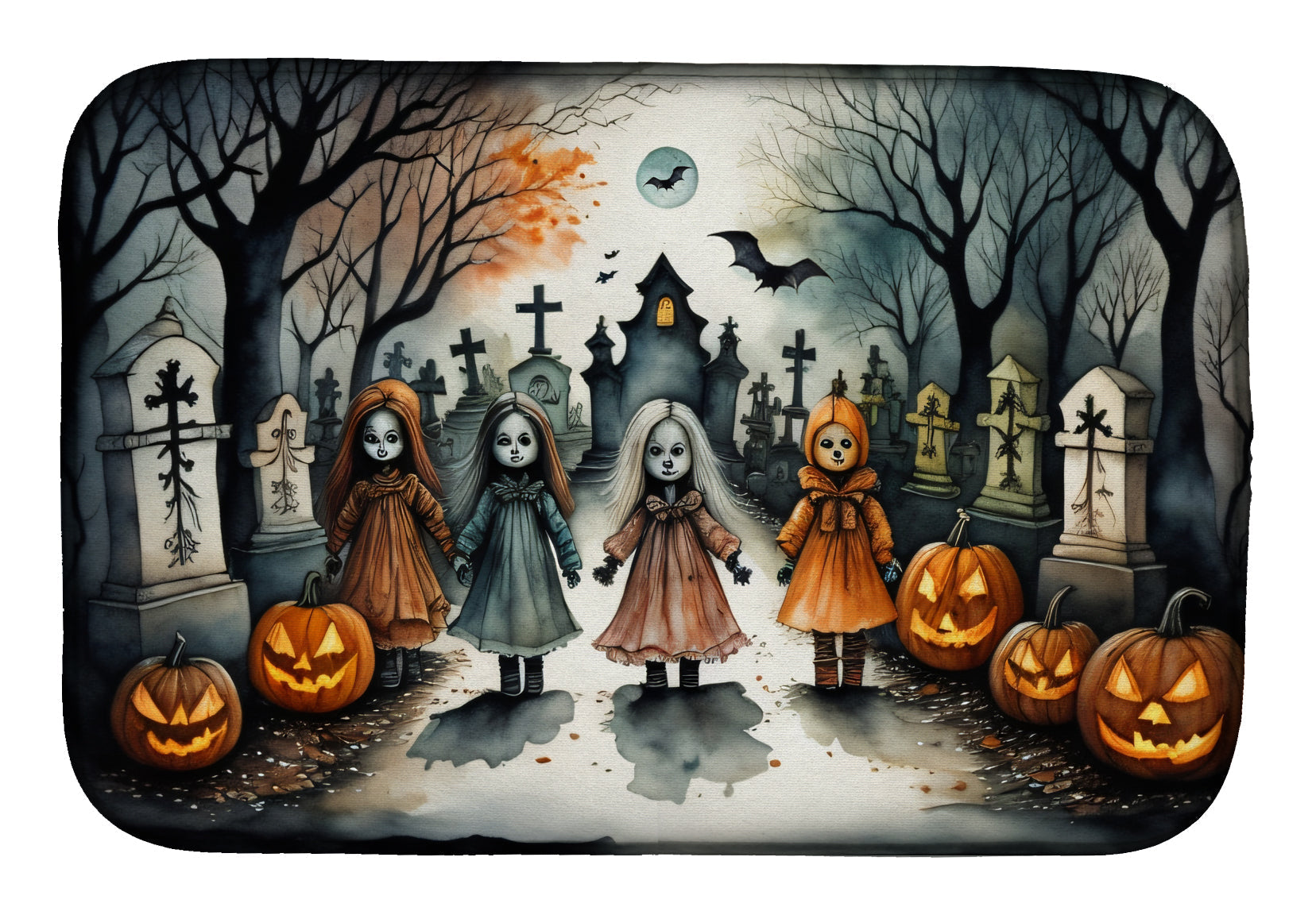 Creepy Dolls Spooky Halloween Dish Drying Mat Absorbent Dish Drying Mat Pad for Kitchen Counter Dish Drainer Mat for Countertop, 14 x 21", Multicolor