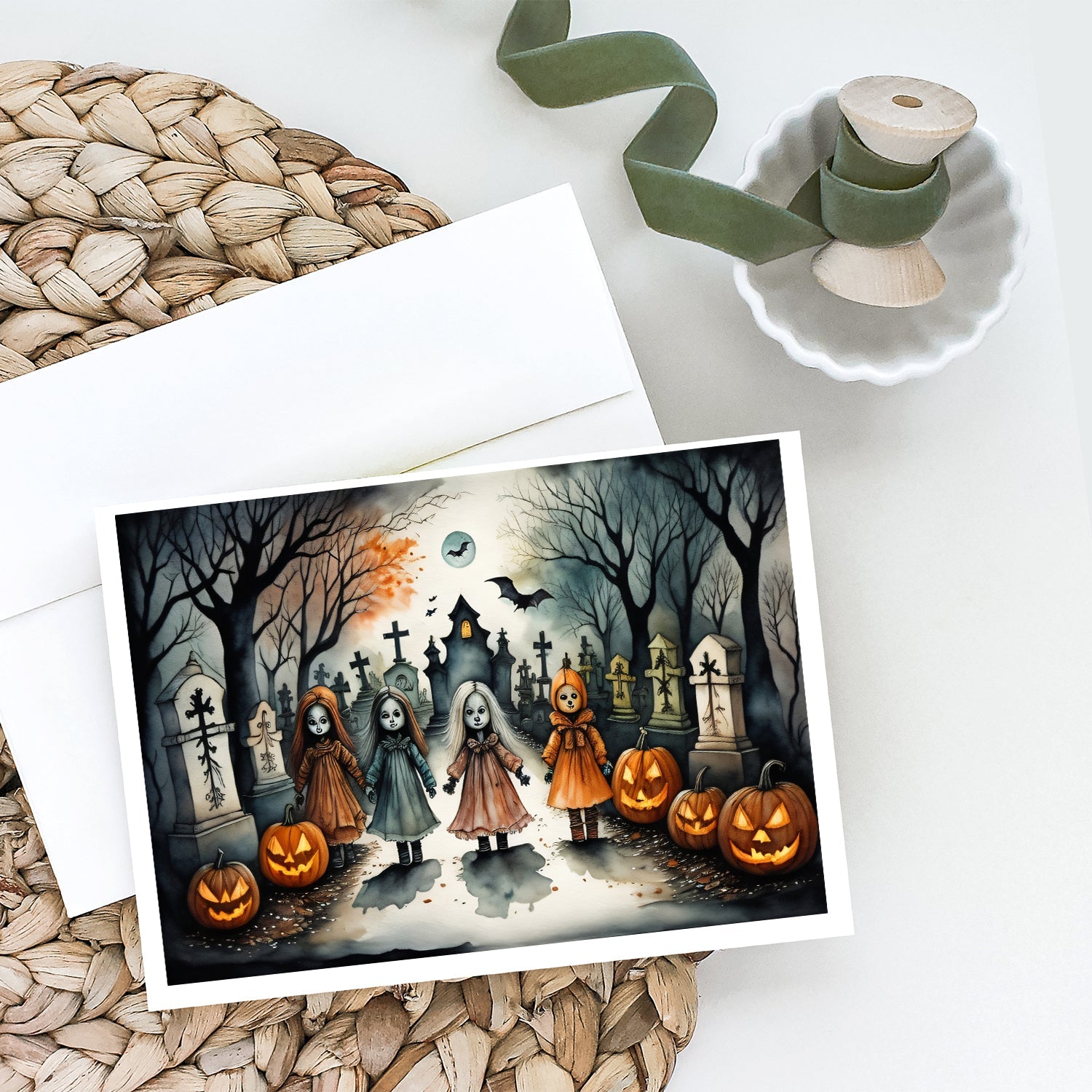 Creepy Dolls Spooky Halloween Greeting Cards Pack of 8 Blank Cards with Envelopes Whimsical A7 Size 5x7