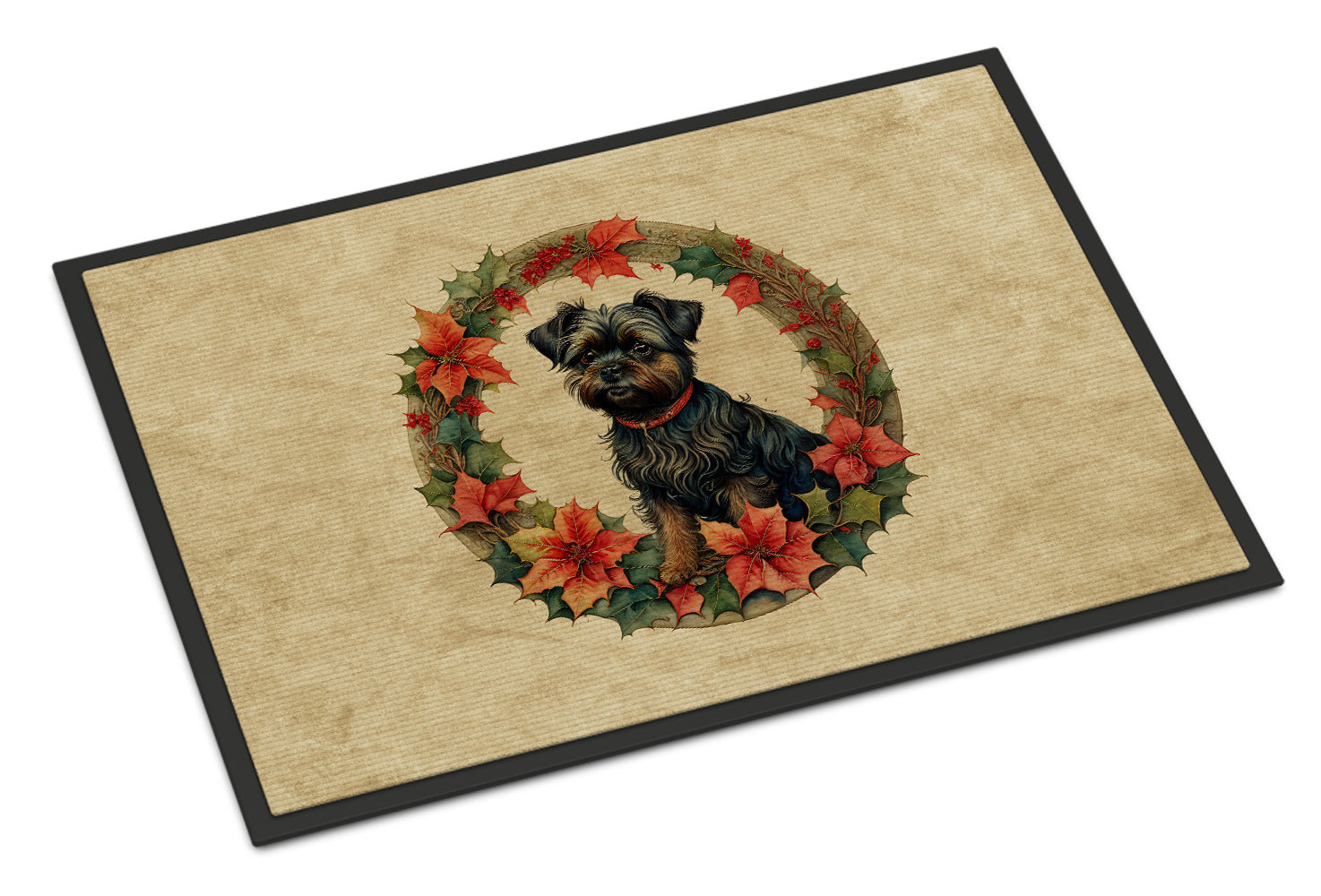 Affenpinscher Christmas Flowers Doormat Indoor Outdoor 18H X 27W Front Door Mat Rugs for Entryway, Non Slip Washable