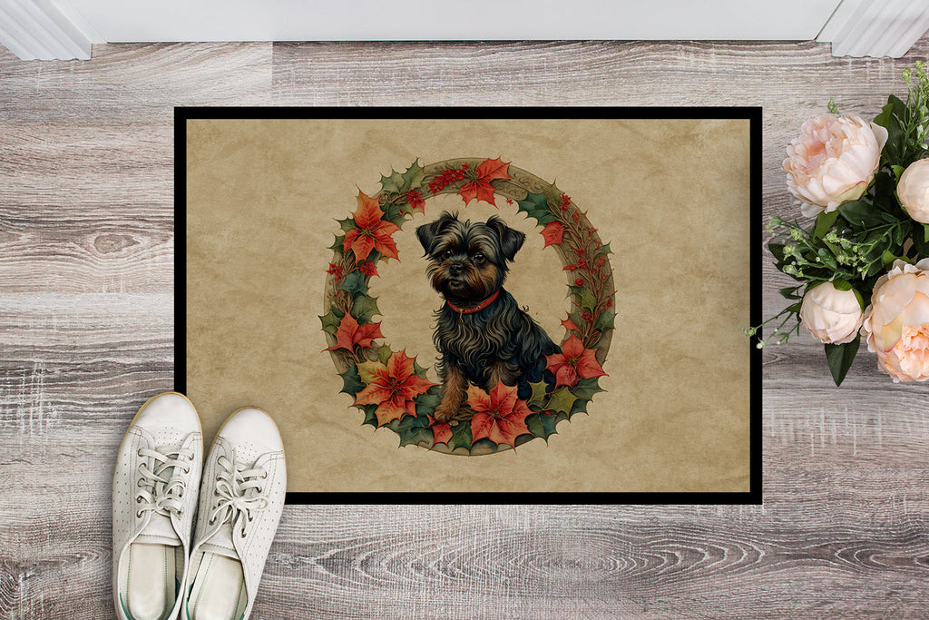 Affenpinscher Christmas Flowers Doormat Indoor Outdoor 18H X 27W Front Door Mat Rugs for Entryway, Non Slip Washable