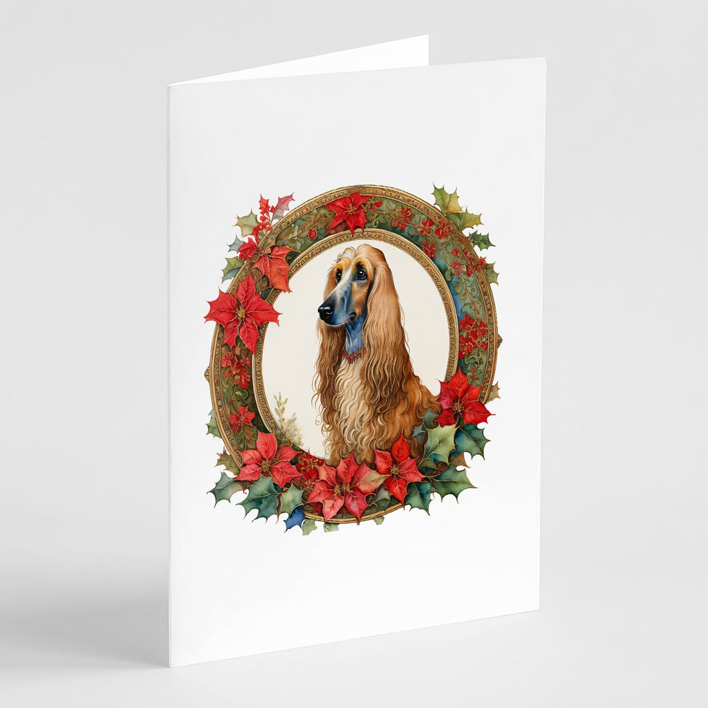 Afghan Hound Christmas Flowers Greeting Cards Pack of 8 Blank Cards with Envelopes Whimsical A7 Size 5x7