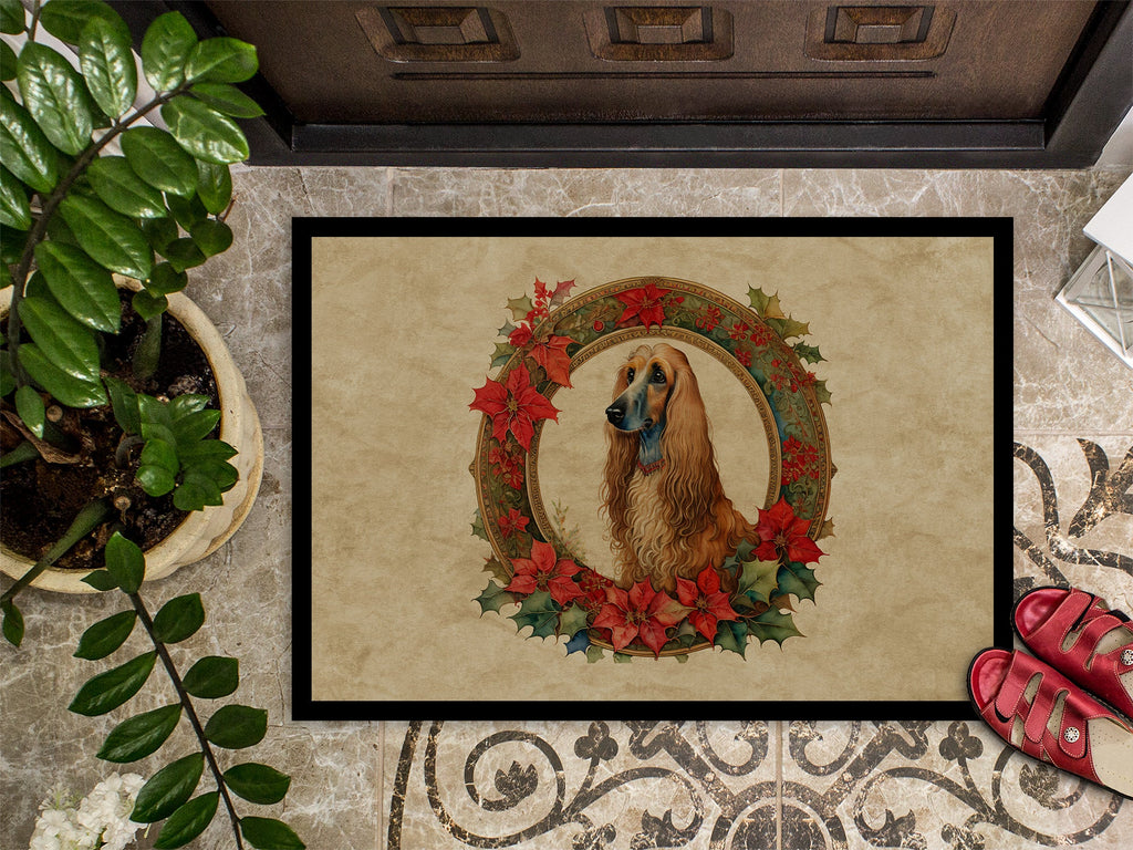 Afghan Hound Christmas Flowers Doormat Indoor Outdoor 24H X 36W Front Door Mat Rugs for Entryway, Non Slip Washable Low Pile,