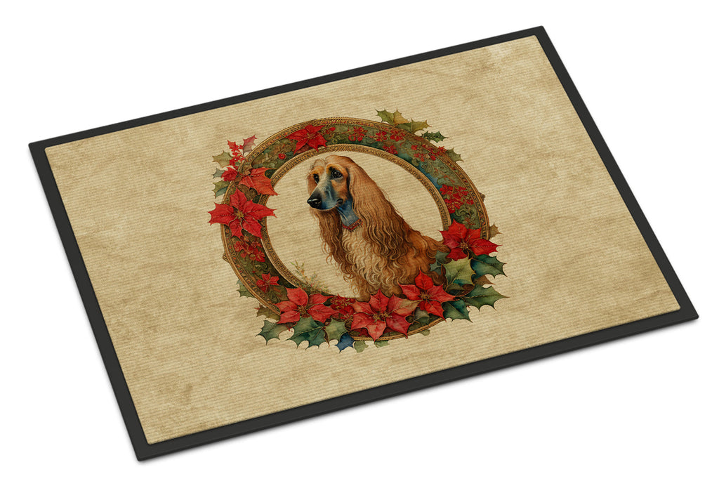 Afghan Hound Christmas Flowers Doormat Indoor Outdoor 18H X 27W Front Door Mat Rugs for Entryway, Non Slip Washable
