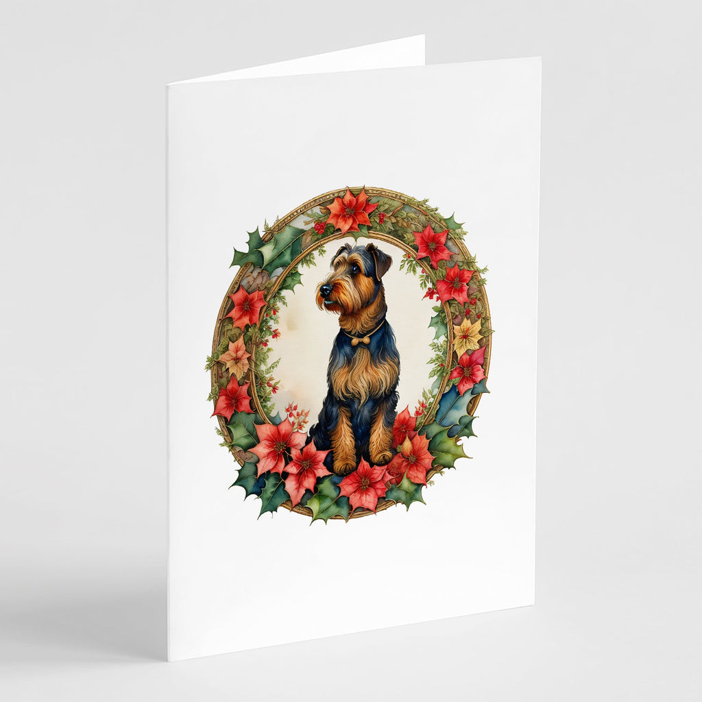 Airedale Terrier Christmas Flowers Greeting Cards Pack of 8 Blank Cards with Envelopes Whimsical A7 Size 5x7
