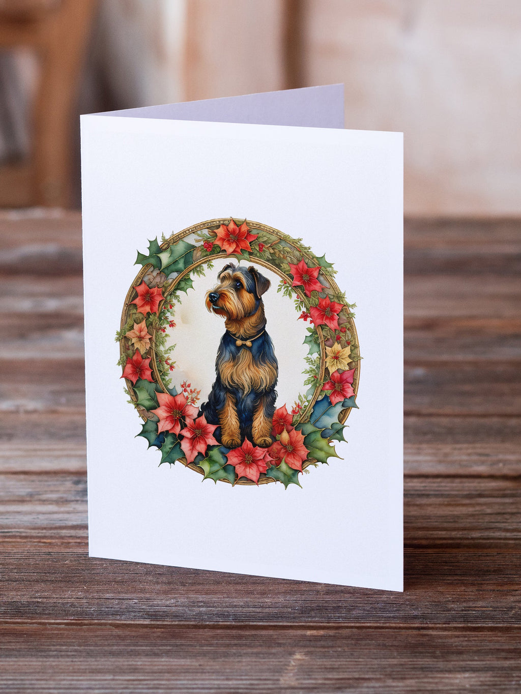 Airedale Terrier Christmas Flowers Greeting Cards Pack of 8 Blank Cards with Envelopes Whimsical A7 Size 5x7