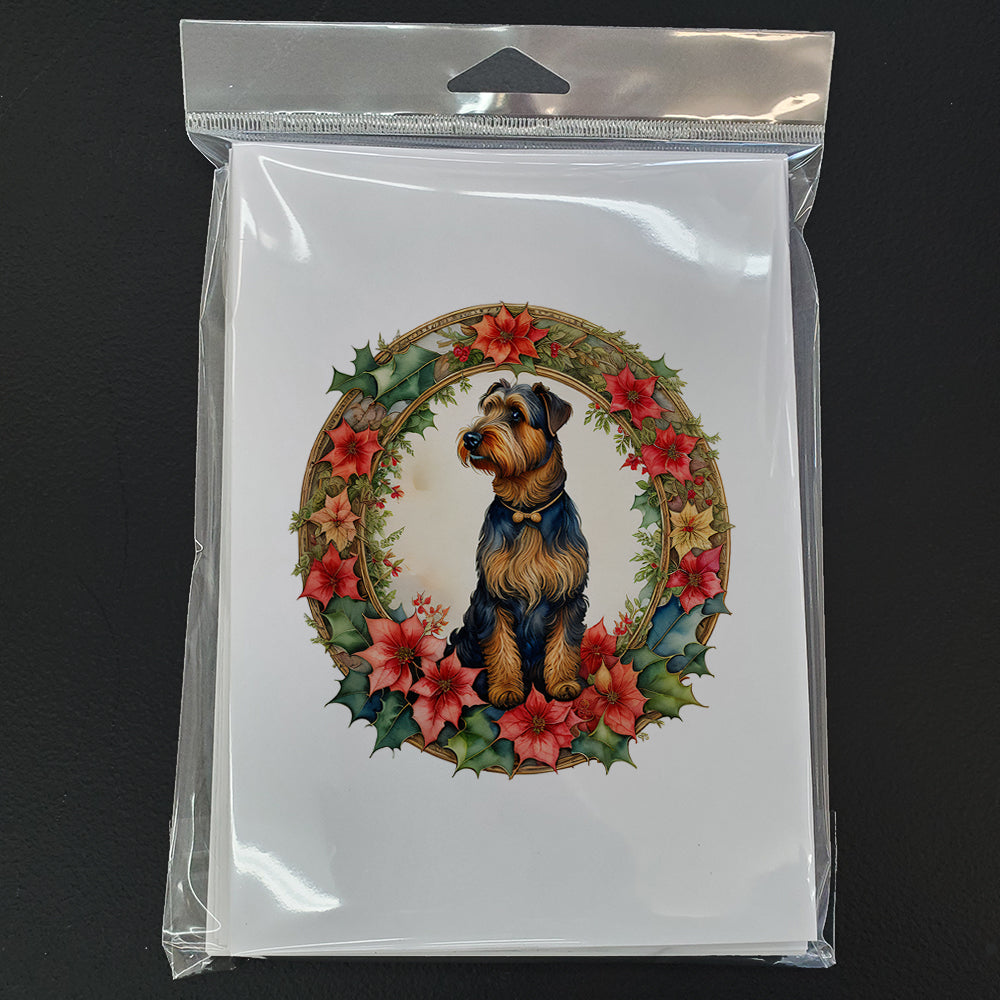 Airedale Terrier Christmas Flowers Greeting Cards Pack of 8 Blank Cards with Envelopes Whimsical A7 Size 5x7
