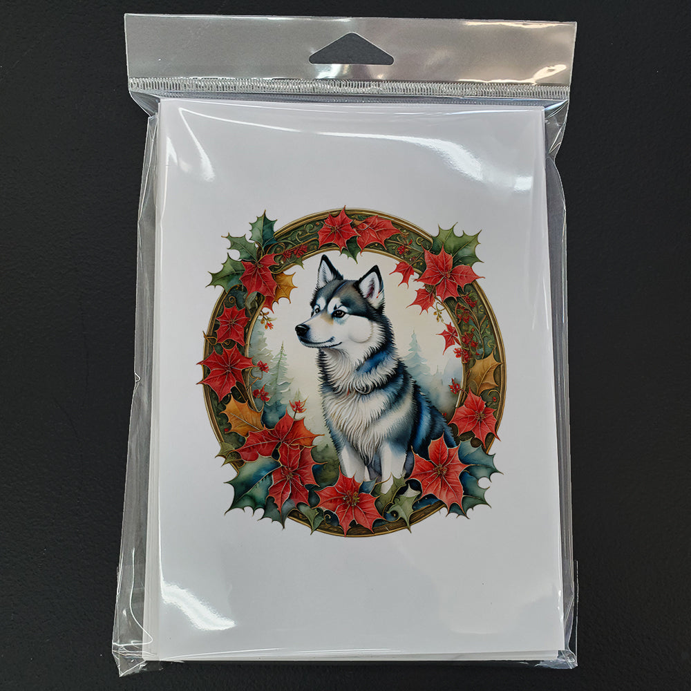Alaskan Klee Kai Christmas Flowers Greeting Cards Pack of 8 Blank Cards with Envelopes Whimsical A7 Size 5x7