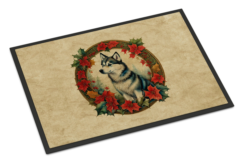 Alaskan Klee Kai Christmas Flowers Doormat Indoor Outdoor 24H X 36W Front Door Mat Rugs for Entryway, Non Slip Washable Low Pile,