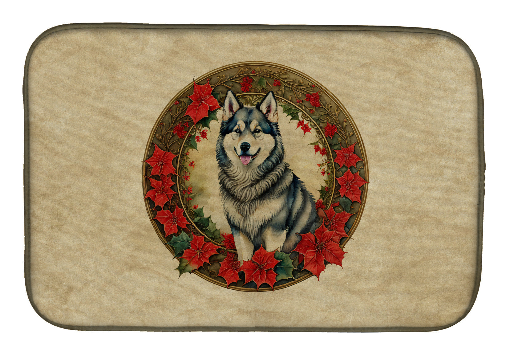 Alaskan Malamute Christmas Flowers Dish Drying Mat Absorbent Dish Drying Mat Pad for Kitchen Counter Dish Drainer Mat for Countertop, 14 x 21", Multicolor