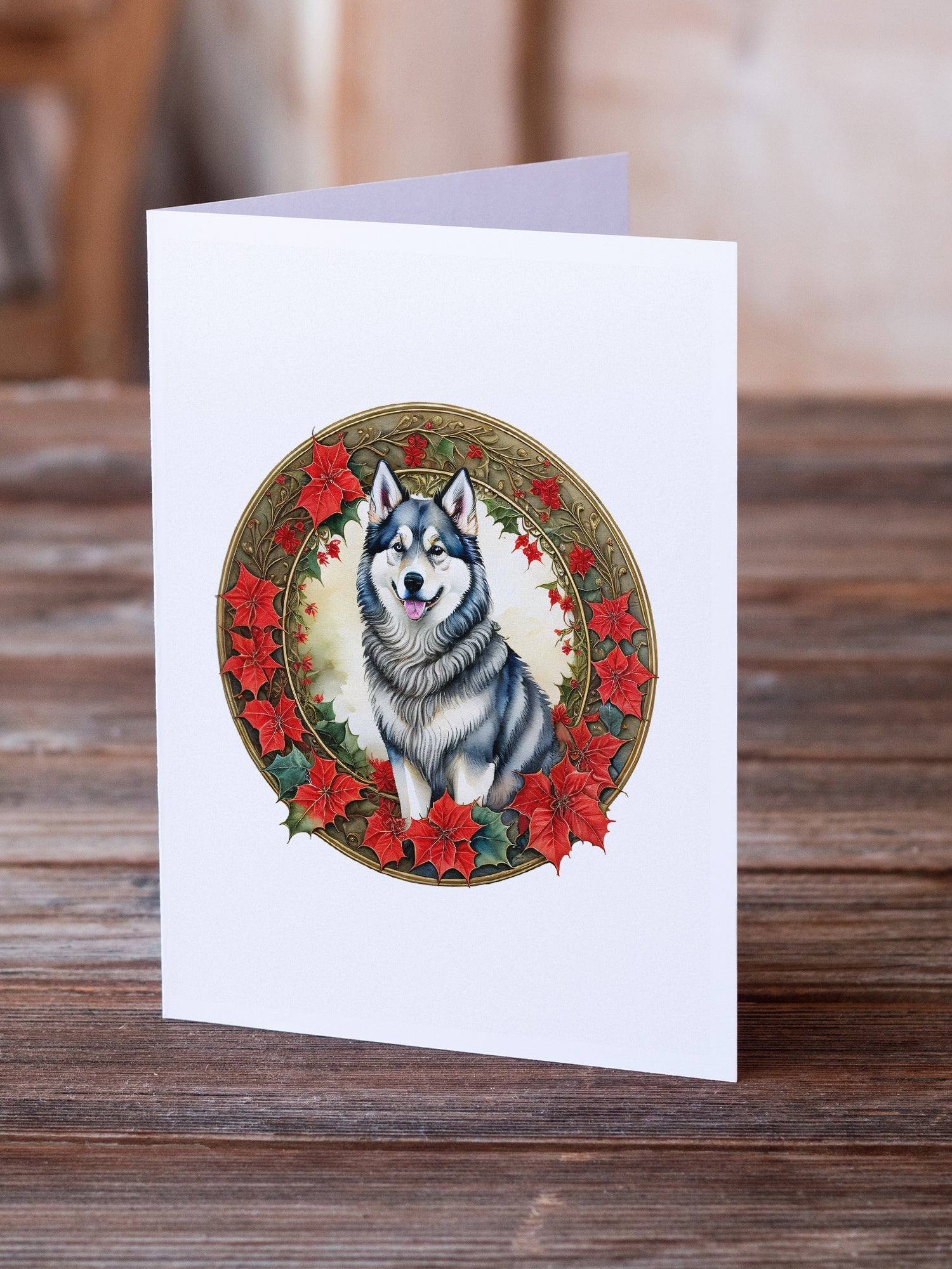Alaskan Malamute Christmas Flowers Greeting Cards Pack of 8 Blank Cards with Envelopes Whimsical A7 Size 5x7