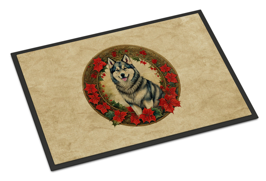 Alaskan Malamute Christmas Flowers Doormat Indoor Outdoor 24H X 36W Front Door Mat Rugs for Entryway, Non Slip Washable Low Pile,