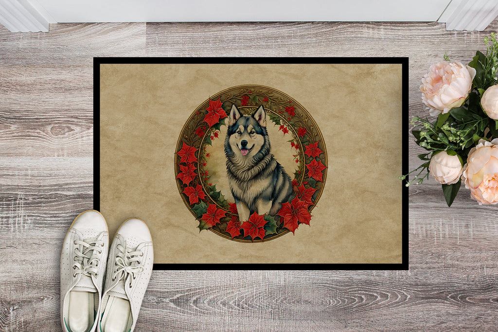 Alaskan Malamute Christmas Flowers Doormat Indoor Outdoor 18H X 27W Front Door Mat Rugs for Entryway, Non Slip Washable