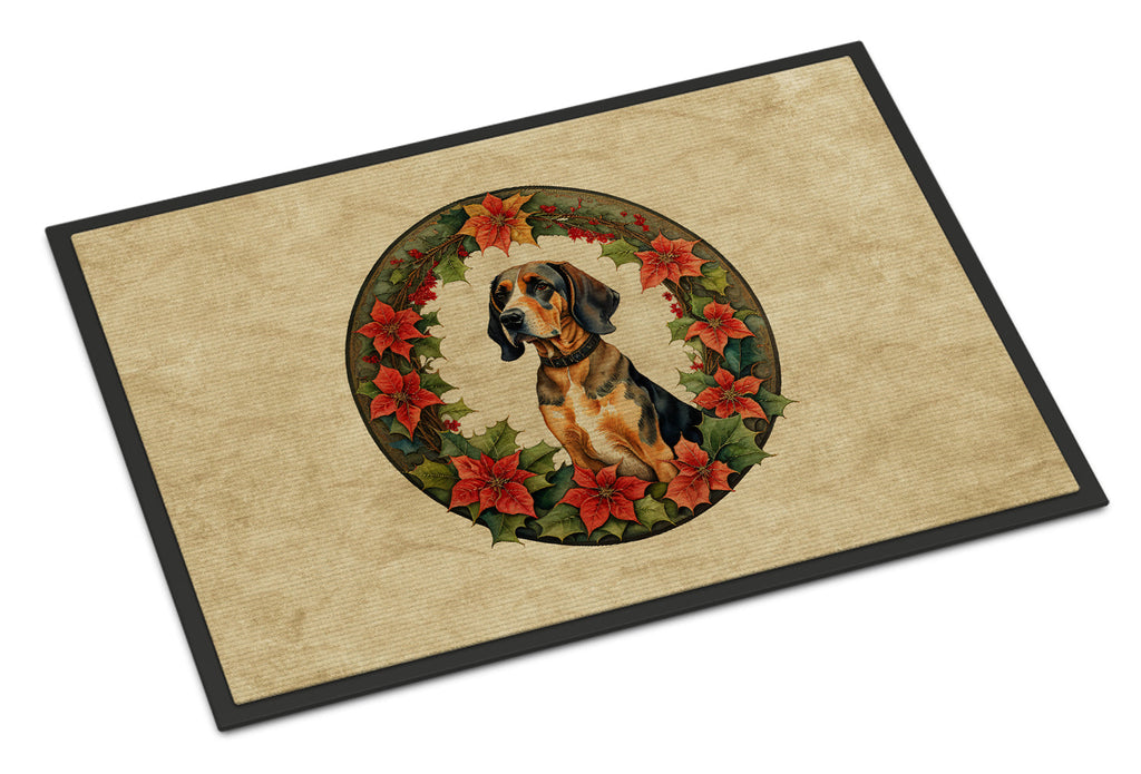 American English Coonhound Christmas Flowers Doormat Indoor Outdoor 18H X 27W Front Door Mat Rugs for Entryway, Non Slip Washable