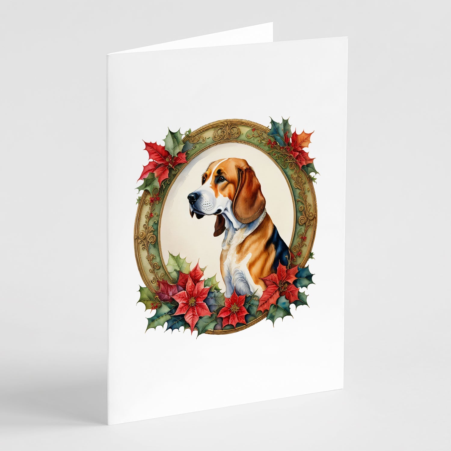 American Foxhound Christmas Flowers Greeting Cards Pack of 8 Blank Cards with Envelopes Whimsical A7 Size 5x7