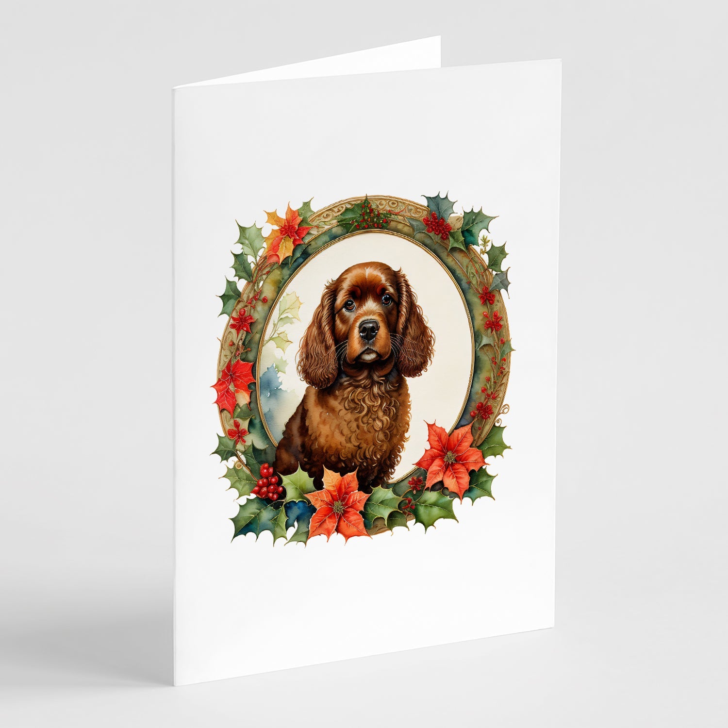 American Water Spaniel Christmas Flowers Greeting Cards Pack of 8 Blank Cards with Envelopes Whimsical A7 Size 5x7