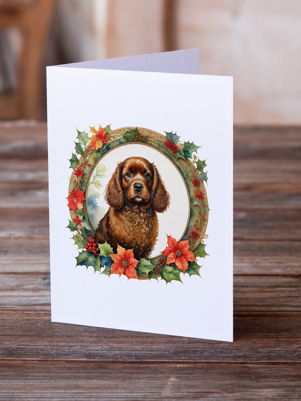 American Water Spaniel Christmas Flowers Greeting Cards Pack of 8 Blank Cards with Envelopes Whimsical A7 Size 5x7